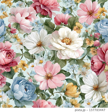 watercolor painting of leaf and flowers pattern watercolor painting of leaf and flowers pattern 137783447