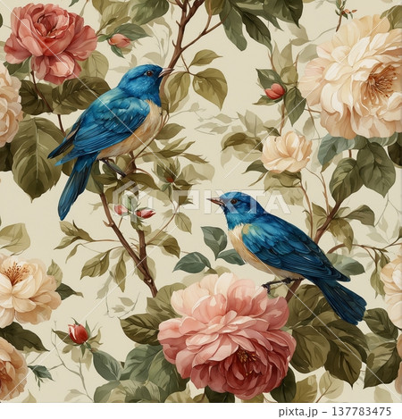 watercolor painting of leaf and flowers pattern 137783475