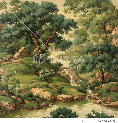 watercolor painting of leaf and flowers pattern watercolor painting of leaf and flowers pattern 137783479