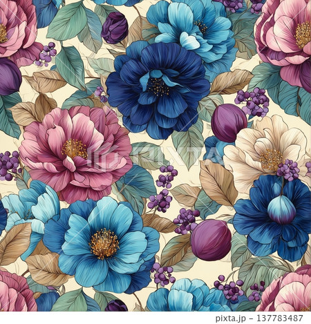 watercolor painting of leaf and flowers pattern watercolor painting of leaf and flowers pattern 137783487