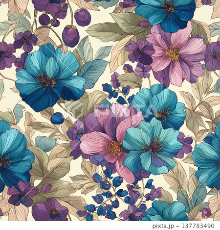 watercolor painting of leaf and flowers pattern watercolor painting of leaf and flowers pattern 137783490