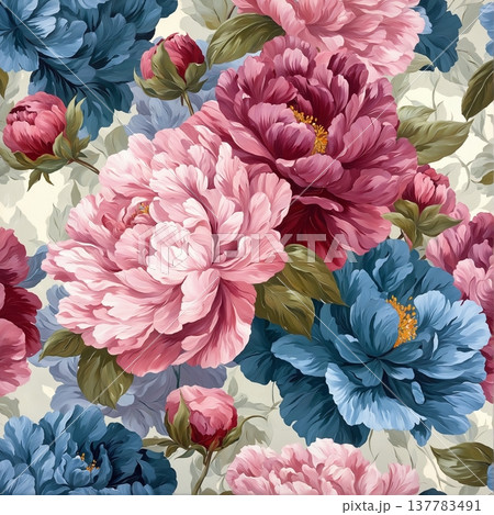 watercolor painting of leaf and flowers pattern 137783491