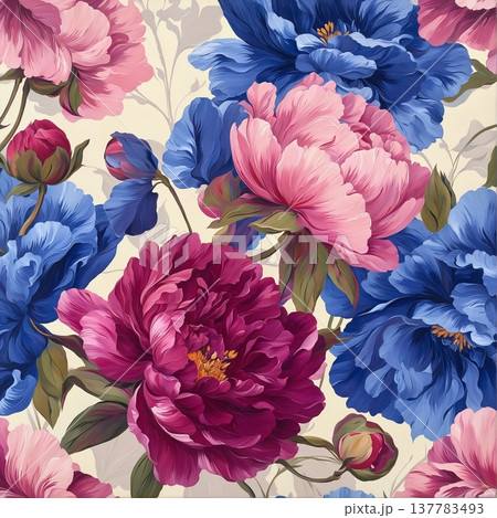 watercolor painting of leaf and flowers pattern 137783493