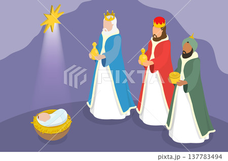 3D Isometric Flat Vector Illustration of Happy Epiphany Day, Three Wise Men 137783494