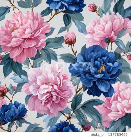 watercolor painting of leaf and flowers pattern 137783495