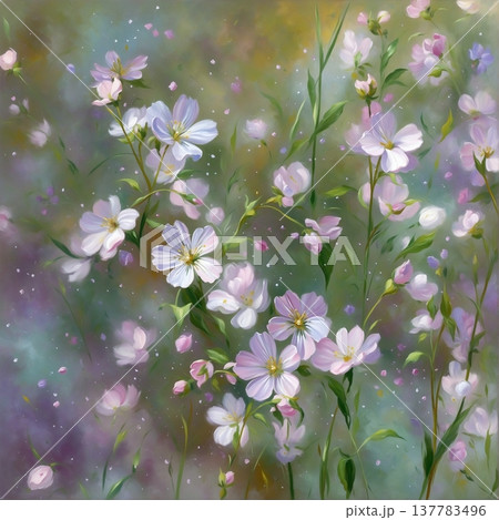 watercolor painting of leaf and flowers pattern 137783496