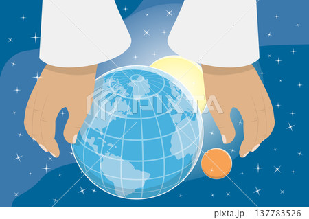 3D Isometric Flat Vector Illustration of Earth Creation, Gods Creation Of The Sun, Moon, And Stars 137783526