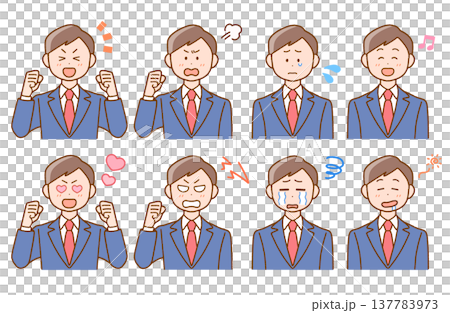一組描繪高中男生情緒的插畫 | 表情與滑稽的表情 一組描繪高中男生情緒的插畫 | 表情與滑稽的表情 137783973