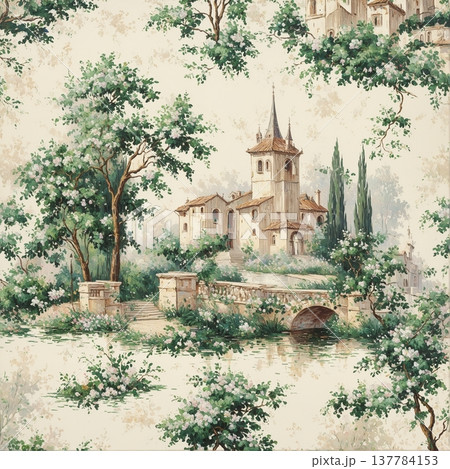 watercolor painting of leaf and flowers pattern 137784153