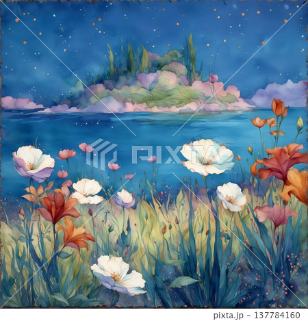 watercolor painting of leaf and flowers pattern watercolor painting of leaf and flowers pattern 137784160