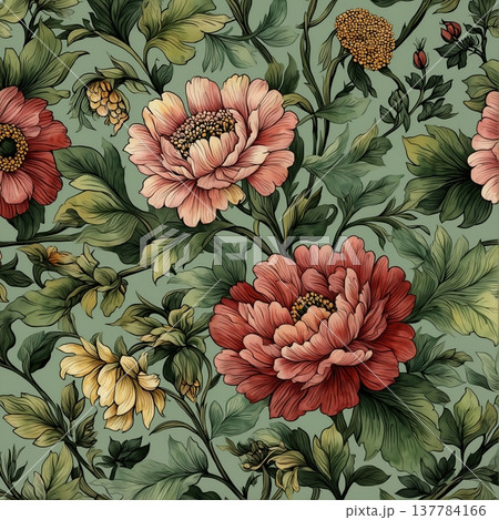 watercolor painting of leaf and flowers pattern watercolor painting of leaf and flowers pattern 137784166