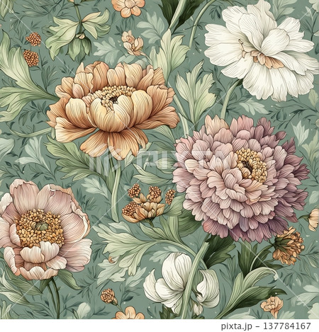 watercolor painting of leaf and flowers pattern 137784167