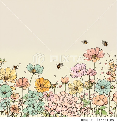 watercolor painting of leaf and flowers pattern 137784169