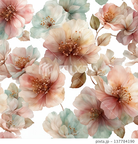 watercolor painting of leaf and flowers pattern watercolor painting of leaf and flowers pattern 137784190