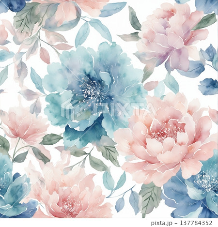 watercolor painting of leaf and flowers 137784352