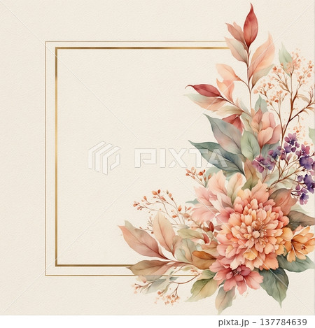 watercolor painting of leaf and flowers pattern 137784639