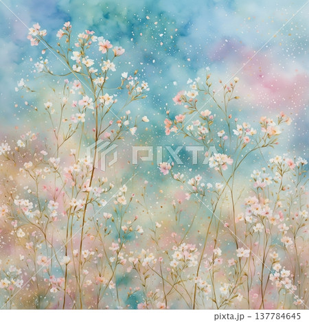 watercolor painting of leaf and flowers pattern watercolor painting of leaf and flowers pattern 137784645