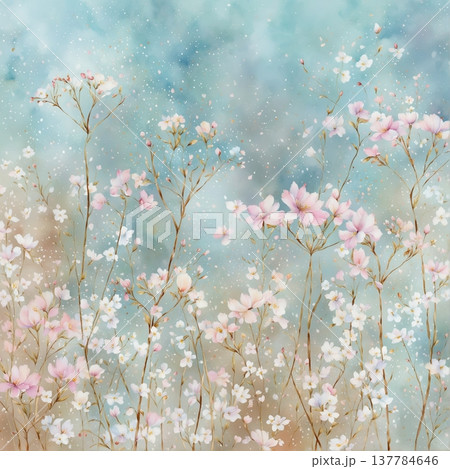 watercolor painting of leaf and flowers pattern watercolor painting of leaf and flowers pattern 137784646