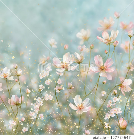 watercolor painting of leaf and flowers pattern watercolor painting of leaf and flowers pattern 137784647