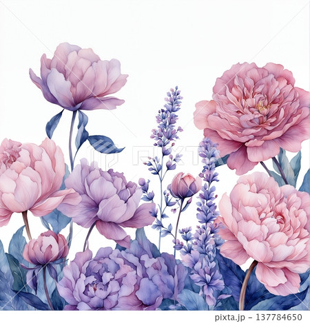 watercolor painting of leaf and flowers pattern 137784650