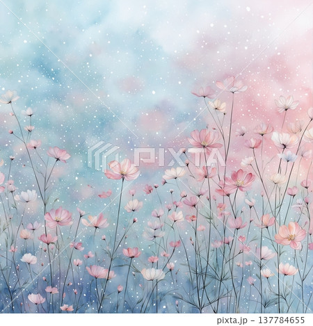 watercolor painting of leaf and flowers pattern watercolor painting of leaf and flowers pattern 137784655