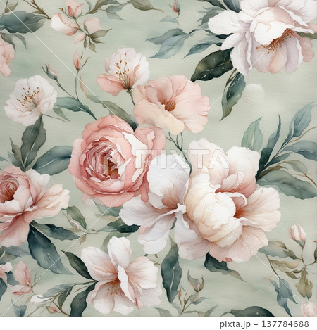 watercolor painting of leaf and flowers pattern watercolor painting of leaf and flowers pattern 137784688