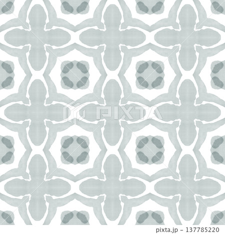 Soft Sage Watercolor Ikat Seamless Pattern with Symmetrical Ornamental Motifs Soft Sage Watercolor Ikat Seamless Pattern with Symmetrical Ornamental Motifs 137785220