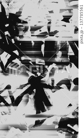 Black and White Glitch Texture with Scanlines and Ink Strokes 137785561