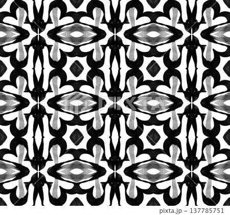 Black and White Abstract Brushstroke Seamless Pattern with Bold Symmetrical Ink Motifs Black and White Abstract Brushstroke Seamless Pattern with Bold Symmetrical Ink Motifs 137785751
