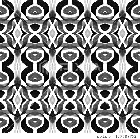 Black and White Abstract Brushstroke Seamless Pattern with Bold Symmetrical Ink Motifs Black and White Abstract Brushstroke Seamless Pattern with Bold Symmetrical Ink Motifs 137785752