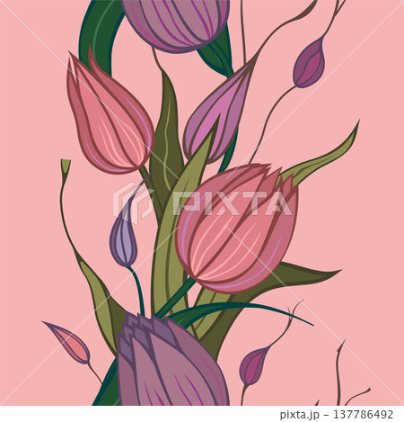 Vector seamless background with pink flowers Vector seamless background with pink flowers 137786492