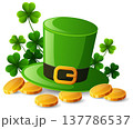 St. Patrick's Day background with leprechaun hat and gold coins 137786537