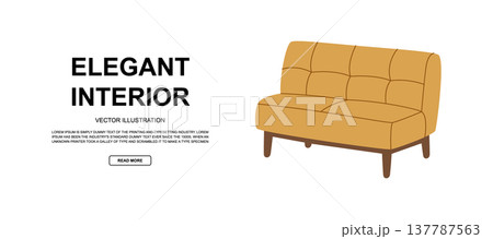Interior scene with mustard yellow sofa and bold headline text. Modern vector layout for design promotions. Interior scene with mustard yellow sofa and bold headline text. Modern vector layout for design promotions. 137787563