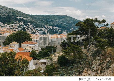 Amazing view of Dubrovnik old townfrom the hill. Travel destination in Croatia. 137787596