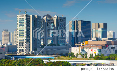 Tokyo, Japan - Oct 2 2024, Panoramic view of Fuji TV building and Tokyo Diver City Plaza on Odaiba Island, during daytime, Tokyo, Japan Tokyo, Japan - Oct 2 2024, Panoramic view of Fuji TV building and Tokyo Diver City Plaza on Odaiba Island, during daytime, Tokyo, Japan 137788140
