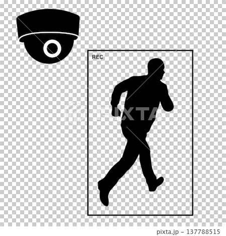 Silhouette illustration of a fleeing thief captured on security camera. Silhouette illustration of a fleeing thief captured on security camera. 137788515