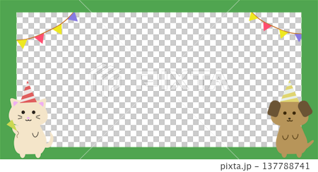 Dog and cat party frame illustration (cute animal card background) Dog and cat party frame illustration (cute animal card background) 137788741