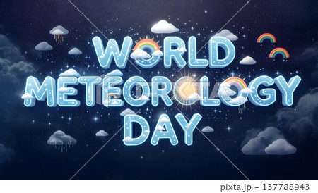 Illustration celebrating World Meteorology Day with weather elements. 137788943