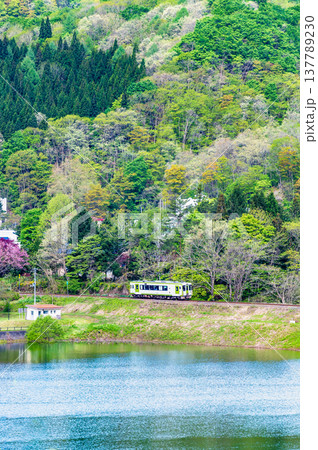 北上線 新緑の第一和賀川橋梁を渡るキハ100 北上線 新緑の第一和賀川橋梁を渡るキハ100 137789230