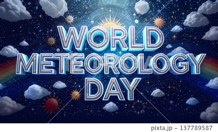 celebrating world meteorology day with clouds, sun, and rainbow 137789587