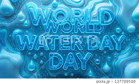 3D text of World Water Day in blue water background. 137789589
