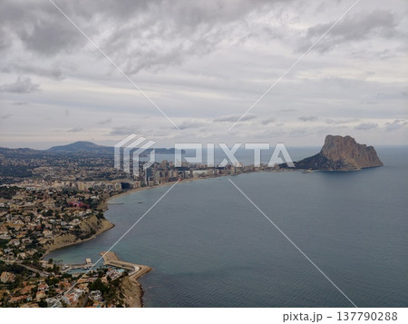 Seaside Town Panorama, Harbor District From Above View, Coastal Neighborhood With Cliffs And Docks Observed Seaside Town Panorama, Harbor District From Above View, Coastal Neighborhood With Cliffs And Docks Observed 137790288
