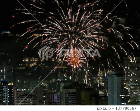 Stunning Fireworks Illuminate Night Sky During Lively Cultural Festival With Music And Lantern Displays 137790367