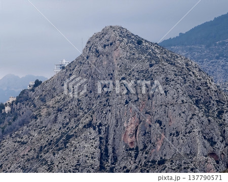 Rugged Summit With Seaside View, Steep Rocky Summit Featuring Weathered Crevices And Remote Coastline Rugged Summit With Seaside View, Steep Rocky Summit Featuring Weathered Crevices And Remote Coastline 137790571