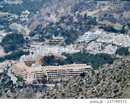 Mountain Village Panorama, Tranquil Mountain Community Featuring Terraced Houses And Lush Olive Groves Mountain Village Panorama, Tranquil Mountain Community Featuring Terraced Houses And Lush Olive Groves 137790575