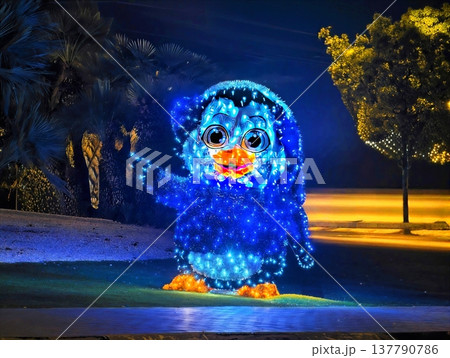 Colorful Penguin Light Display Attracts Visitors And Captures Memorable Family Moments In Urban Park Colorful Penguin Light Display Attracts Visitors And Captures Memorable Family Moments In Urban Park 137790786
