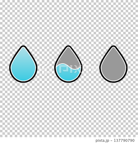 水滴のアイコンセット|満タン・半分・空の3種類フラットイラスト 水滴のアイコンセット|満タン・半分・空の3種類フラットイラスト 137790790