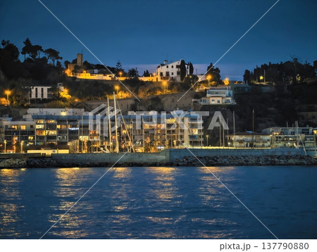 Evening Port Scene, Peaceful Harbor With Boats, Serene Waterside Scene With Ships And Lights Evening Port Scene, Peaceful Harbor With Boats, Serene Waterside Scene With Ships And Lights 137790880