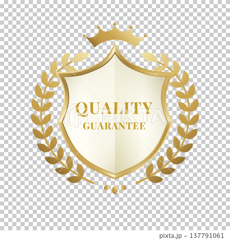 Quality Assurance Gold Shield Badge (with Crown and Laurel Wreath) 137791061