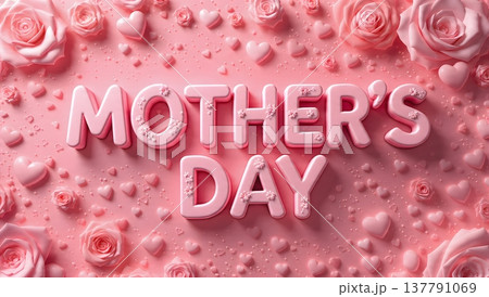 beautiful mother's day design with pink roses and hearts. 137791069
